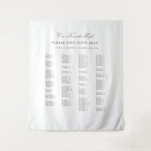 Brown Wedding Seating Chart Alphabetical Fabric Wandteppich (Vorderseite)