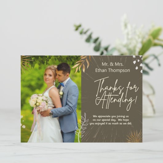 Brown Wedle Couple Foto Vielen Dank, dass Sie eine Dankeskarte (Stehend Vorderseite)