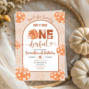 Brown Whimsical Retro Pumpkin Onederfull Geburtsta Einladung