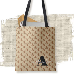 Brown White Black Designer Monogram Script Tasche