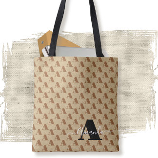 Brown White Black Designer Monogram Script Tasche