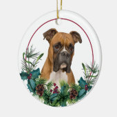 Brown White Boxer Dog Evergreen Kranz Keramik Ornament (Links)