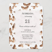 Brown White Butterfells Geburtstag Einladung (Vorne/Hinten)