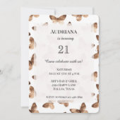 Brown White Butterfells Geburtstag Einladung (Vorderseite)