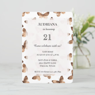 Brown White Butterfells Geburtstag Einladung