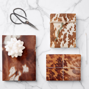 Brown White Cowhid Geschenkpapier Set