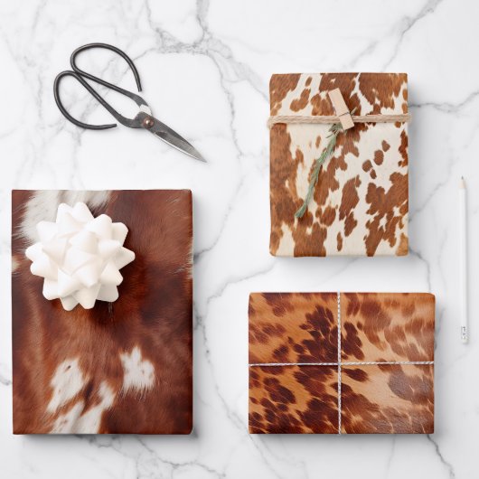 Brown White Cowhid Geschenkpapier Set (Vorderseite)