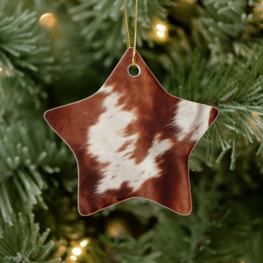 Brown White Cowhid Keramik Ornament (Baum)