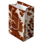 Brown White Cowhid Mittlere Geschenktüte (Vorderseite Schrägansicht)