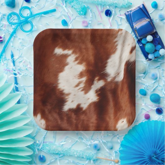Brown White Cowhid Pappteller (Party)