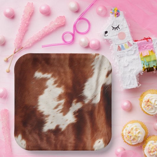 Brown White Cowhid Pappteller (Party)