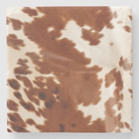 Brown White Cowhid Steinuntersetzer (Vorderseite)
