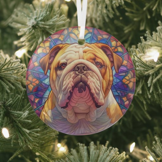 Brown White English Bulldog gestains Ornament Aus Glas (InSitu)