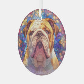 Brown White English Bulldog gestains Ornament Aus Glas (Vorderseite links)