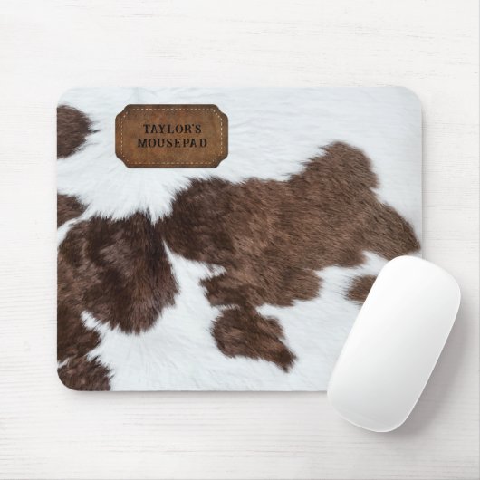 Brown White Gepunktet Imitats Kuh Fur und Leder Mousepad (Mit Mouse)