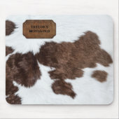 Brown White Gepunktet Imitats Kuh Fur und Leder Mousepad (Vorne)