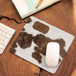 Brown White Gepunktet Imitats Kuh Fur und Leder Mousepad