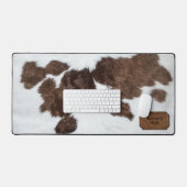 Brown White Gepunktet Imitats Kuh Fur und Leder Schreibtischunterlage (Tastatur & Maus)