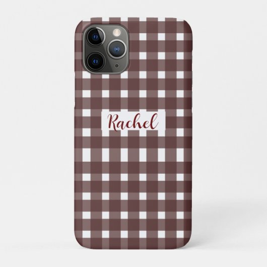 Brown White Gingham Personalisiert Case-Mate iPhone Hülle (Rückseite)
