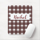 Brown White Gingham Personalisiert Mousepad (Mit Mouse)