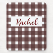 Brown White Gingham Personalisiert Mousepad (Vorne)