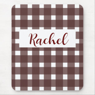 Brown White Gingham Personalisiert Mousepad
