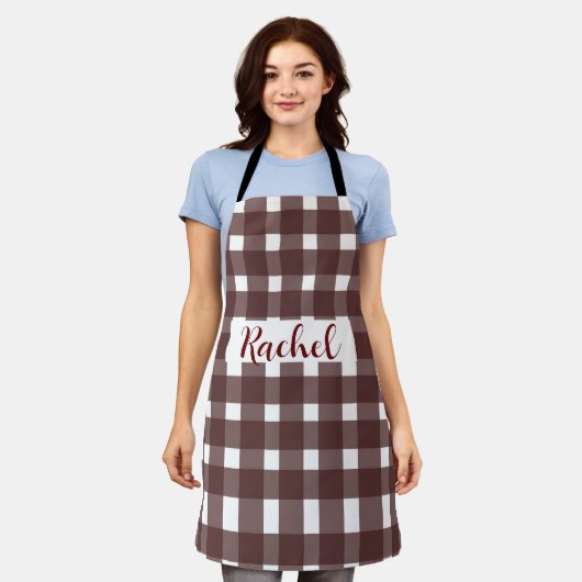 Brown White Gingham Personalisiert Schürze (Getragen)