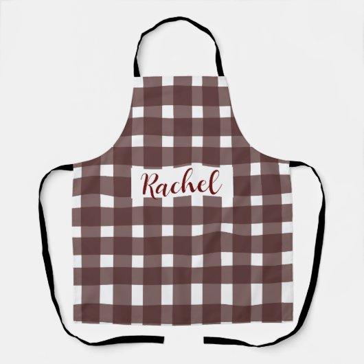 Brown White Gingham Personalisiert Schürze (Vorderseite)