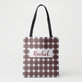Brown White Gingham Personalisiert Tote Bag Tasche (Vorderseite)