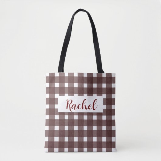 Brown White Gingham Personalisiert Tote Bag Tasche (Vorderseite)