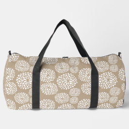 BROWN & WHITE HAND DRAWN MUMS & POLKA DOTS DUFFLE BAG