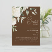 Brown White Hydrangeas Brautparty Einladung (Stehend Vorderseite)