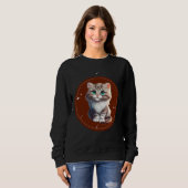 Brown White Illustrated Cute Cat T-Shirt Sweatshirt (Vorne ganz)