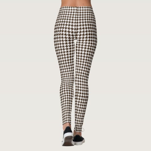 Brown White Medium Hahnentrittmuster Leggings (Rückseite)