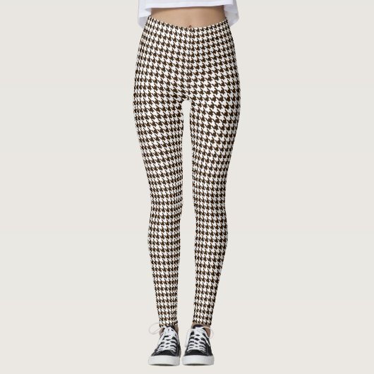 Brown White Medium Hahnentrittmuster Leggings (Vorderseite)