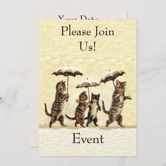 Brown white Party Katzen Schnee Einladung (Vorne/Hinten)