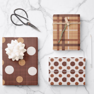 BROWN & WHITE POLKA DOTS & PLAIDS GESCHENKPAPIER SET
