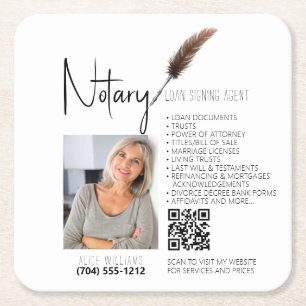 Brown & White QR Code Notary Promotion Rechteckiger Pappuntersetzer