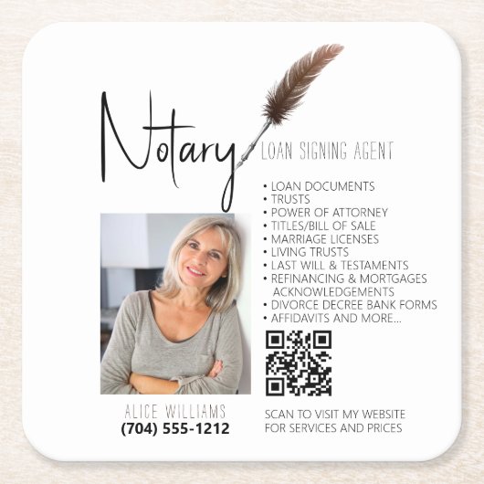 Brown & White QR Code Notary Promotion Rechteckiger Pappuntersetzer (Vorderseite)