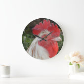 Brown White Rooster Face, Large Round Wall Clock Große Wanduhr (Zuhause)