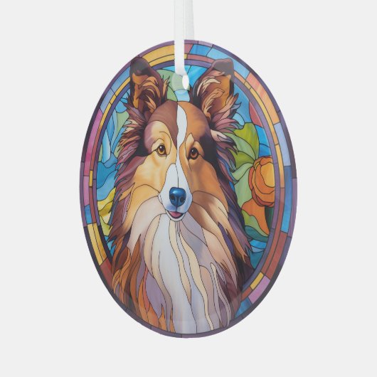 Brown White Shetland Sheepdog gesteinigt Ornament Aus Glas (Vorderseite links)