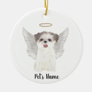 Brown & White Shih Tzu Beileid Memorial Keramik Ornament