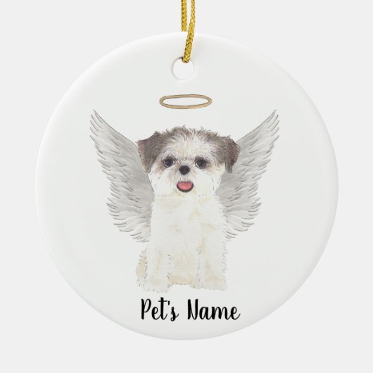 Brown & White Shih Tzu Beileid Memorial Keramik Ornament (Vorne)
