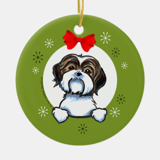 Brown White Shih Tzu Christmas Classic Keramikornament (Vorne)