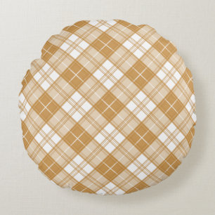 Brown White Tartan Muster yxm0uat9 Rundes Kissen