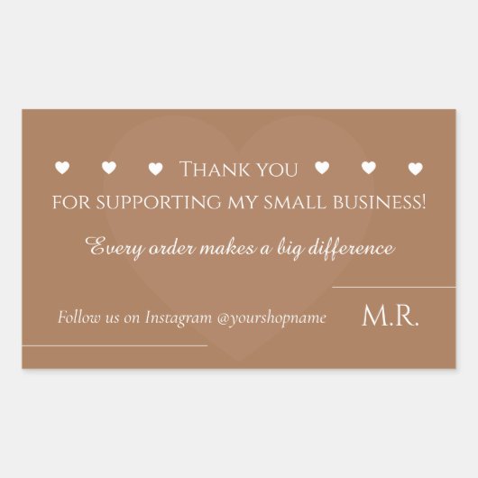 Brown & White Thank You Sticker for Small Business (Vorderseite)
