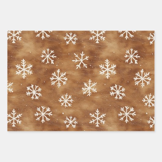 Brown White Winter Snowflakes Weihnachten Geschenkpapier Set (Vorderseite)