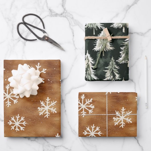 Brown White Winter Snowflakes Weihnachten Geschenkpapier Set (Vorderseite)