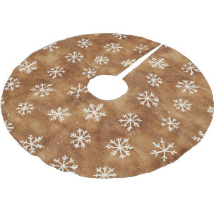Brown White Winter Snowflakes Weihnachten Polyester Weihnachtsbaumdecke