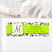 Brown Wirbel Damask Green Return Address Label (Insitu)